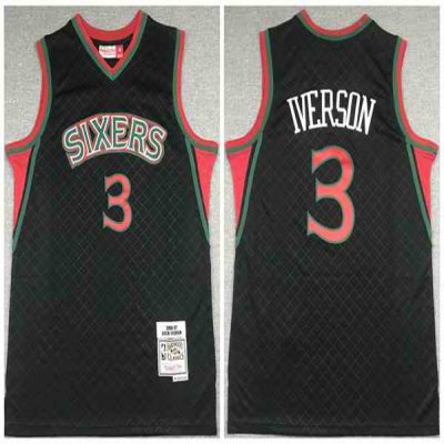 Men's Philadelphia 76ers #3 Allen Iverson Black Throwback Stitched Jersey