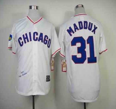 Mitchell And Ness 1988 Cubs #31 Greg Maddux White Throwback Stitched MLB Jersey