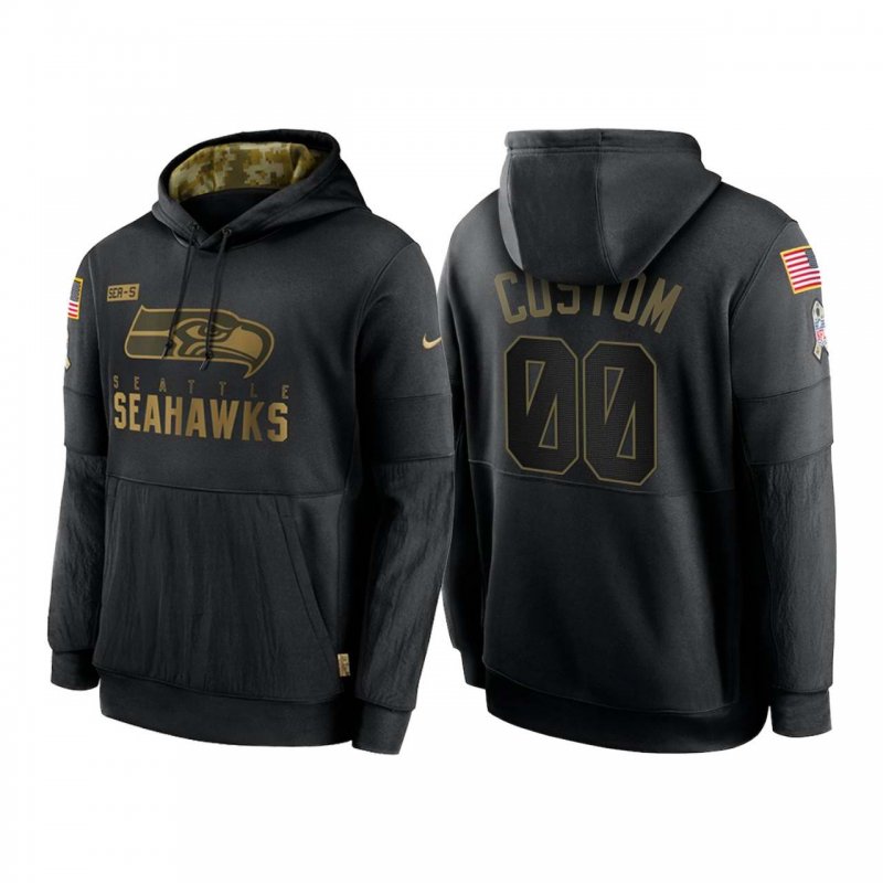 Men's Seattle Seahawks Customized 2020 Black Salute To Service Sideline Performance Pullover Hoodie