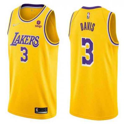 Men's Los Angeles Lakers #3 Anthony Davis 75th Anniversary Yellow Stitched Basketball Jersey