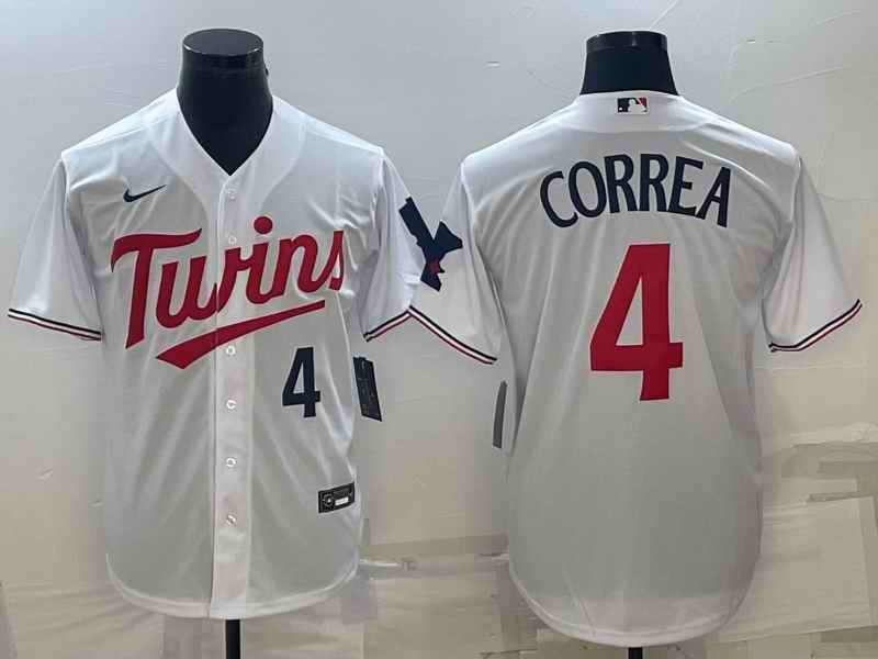 Men's Minnesota Twins #4 Carlos Correa White Cool Base Stitched Jersey