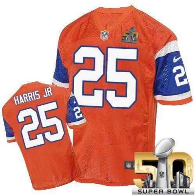 Nike Broncos #25 Chris Harris Jr Orange Throwback Super Bowl 50 Men's Stitched NFL Elite Jersey