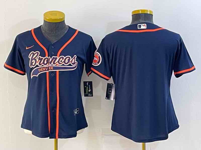 Youth Denver Broncos Blank Navy With Patch Cool Base Stitched Baseball Jersey