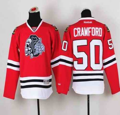 Blackhawks #50 Corey Crawford Red(White Skull) Stitched Youth NHL Jersey