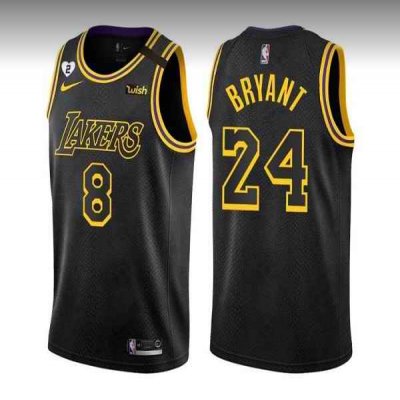 Men's Los Angeles Lakers  Front #8 Back #24 Kobe Bryant Black Stitched Jersey