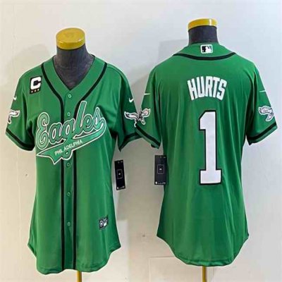 Youth Philadelphia Eagles #1 Jalen Hurts Green With 3-Star C Patch Cool Base Stitched Baseball Jersey