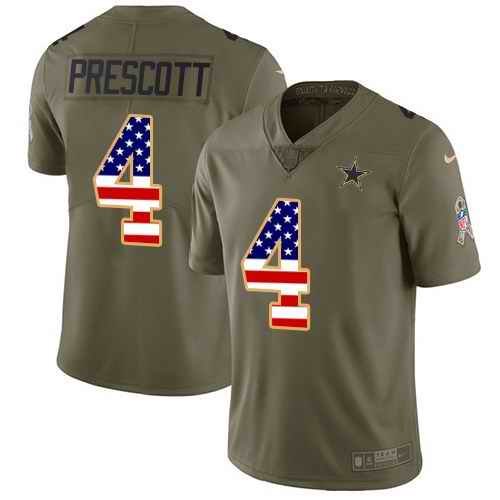 Men's Nike Dallas Cowboys #4 Dak Prescott 2017 Salute to Service Olive USA Flag Stitched NFL Limited Jersey