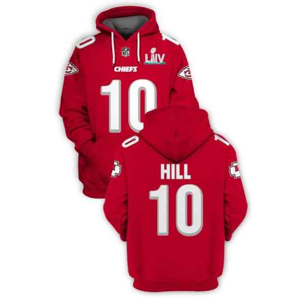 Men's Kansas City Chiefs #10 Tyreek Hill Red 2021 Super Bowl LIV Pullover Hoodie