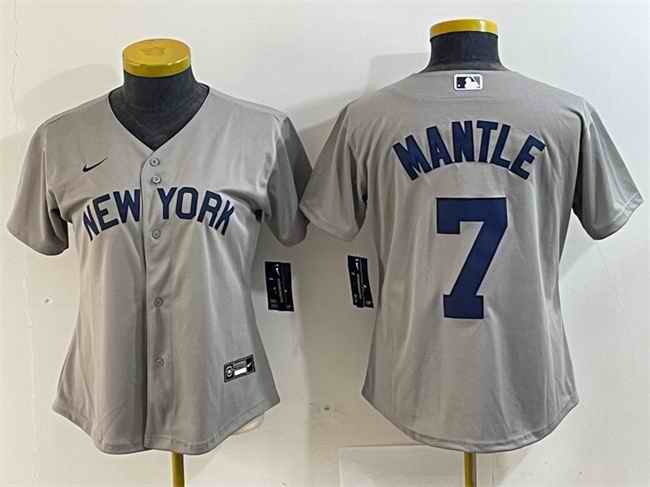 Women's New York Yankees #7 Mickey Mantle Grey Cool Base Stitched Jersey(Run Small)