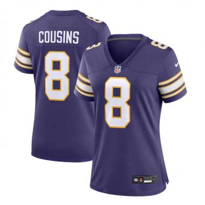 Women's Minnesota Vikings #8 Kirk Cousins Purple 2023 Stitched Game Jersey(Run Small)