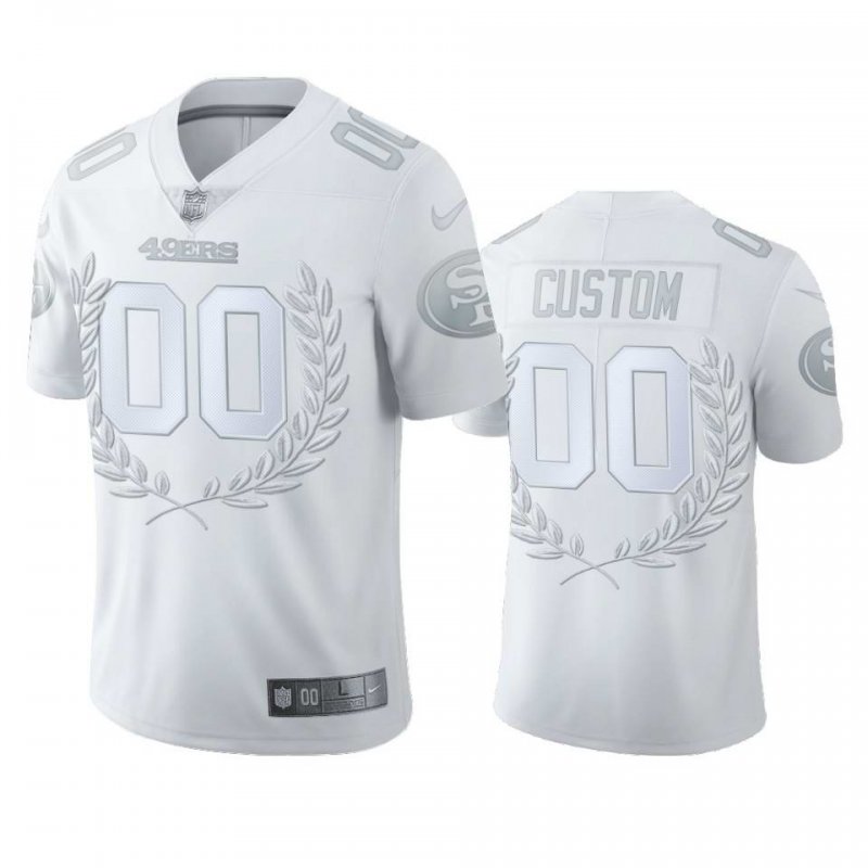 Men's San Francisco 49ers Customized White MVP Platinum Stitched Jersey