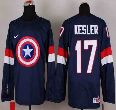 Olympic Team USA #17 Ryan Kesler Navy Blue Captain America Fashion Stitched NHL Jersey