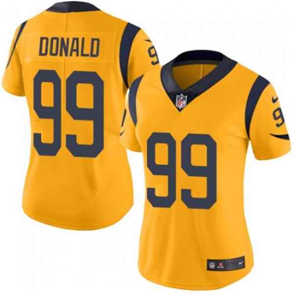 Women's Los Angeles Rams #99 Aaron Donald Gold Vapor Untouchable Limited Stitched NFL Jersey  (Run Small)