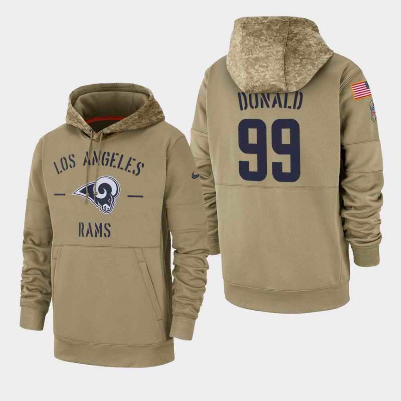 Men's Los Angeles Rams #99 Aaron Donald Tan 2019 Salute to Service Sideline Therma Pullover Hoodie