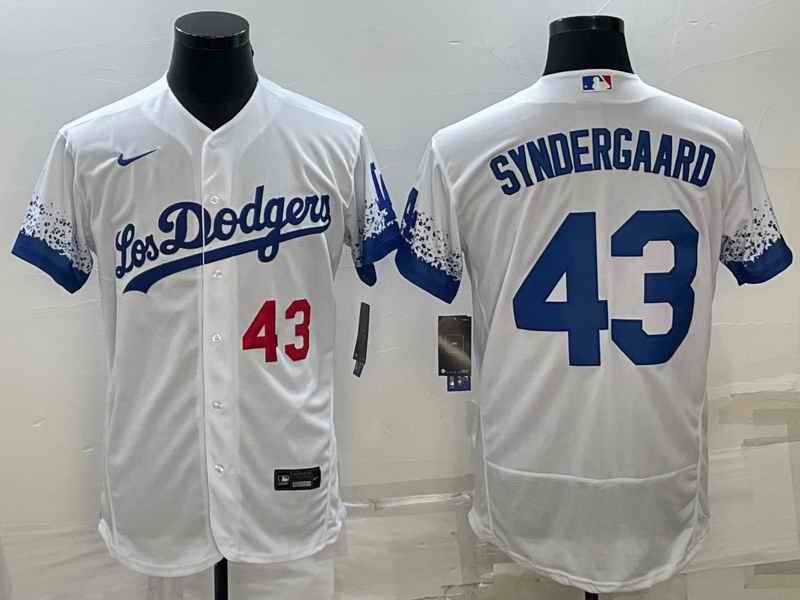 Men's Los Angeles Dodgers #43 Noah Syndergaard White City Connect Flex Base Stitched Baseball Jersey