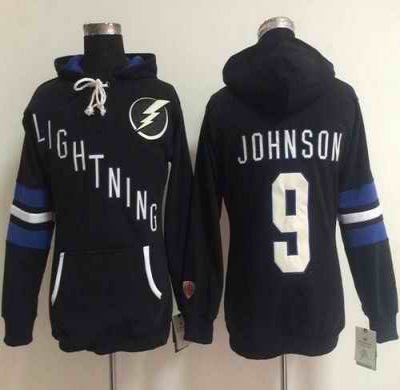 Tampa Bay Lightning #9 Tyler Johnson Black Women's Old Time Heidi NHL Hoodie