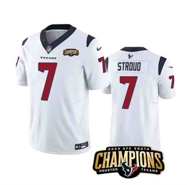 Men's Houston Texans #7 C.J. Stroud White 2023 F.U.S.E. AFC South Champions Patch Vapor Untouchable Limited Stitched Football Jersey