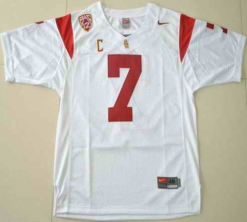 Trojans #7 Matt Barkley White With PAC-12 C Patch Stitched NCAA Jersey