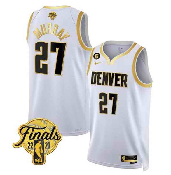 Men's Denver Nuggets #27 Jamal Murray White Gold Edition 2023 Finals Collection With NO.6 Patch Stitched Basketball Jersey