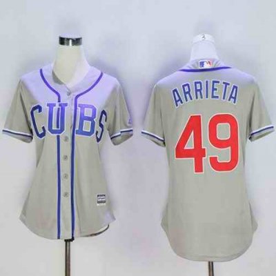 Cubs #49 Jake Arrieta Grey Women's Alternate Road Stitched MLB Jersey