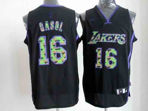 Lakers #16 Pau Gasol Black Camo Fashion Stitched NBA Jersey