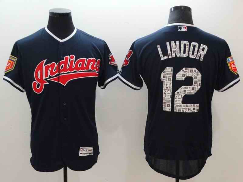 Men's Cleveland Indians #12 Francisco Lindor Navy 2018 Spring Training Flexbase Stitched MLB Jersey