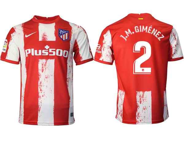 Men's Athletic De Madrid #2 Jos' Gim'nez Red/White Home Soccer Jersey