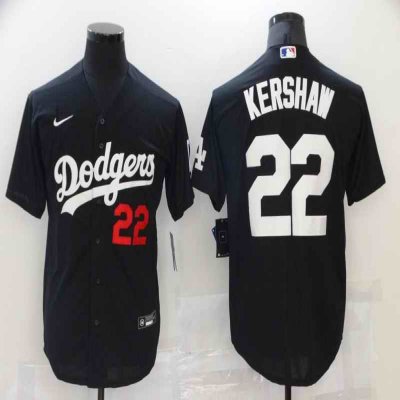 Men's Los Angeles Dodgers #22 Clayton Kershaw Black Cool Base Stitched Baseball Jersey