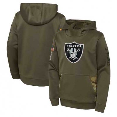 Youth Las Vegas Raiders 2022 Olive Salute to Service Therma Performance Pullover Hoodie