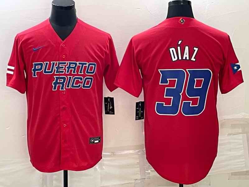 Men's Puerto Rico Baseball #39 Edwin D'az 2023 Red World Baseball Classic Stitched Jersey