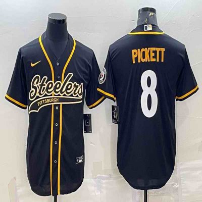 Men's Pittsburgh Steelers #8 Kenny Pickett Black With Patch Cool Base Stitched Baseball Jersey