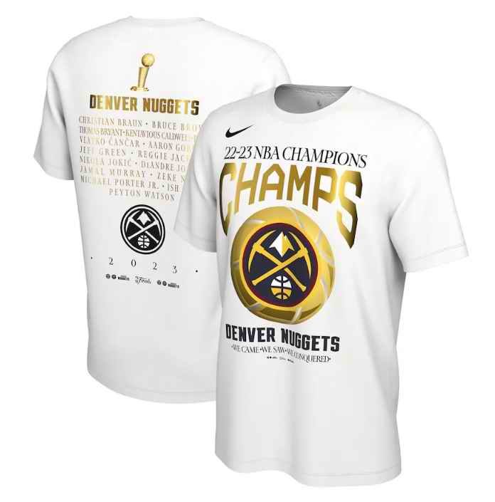 Men's Denver Nuggets White 2023 NBA Finals Champions Celebration Roster T-Shirt