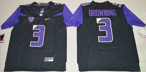 Huskies #3 Jake Browning Black Limited Stitched NCAA Jersey