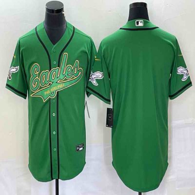 Men's Philadelphia Eagles Blank Green Gold Cool Base Stitched Baseball Jersey