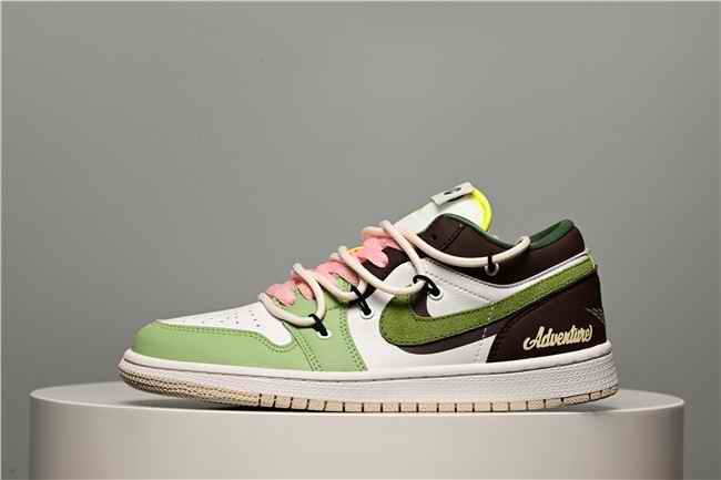 Women's Running Weapon Air Jordan 1 Low Green/White/Brown Shoes 0356