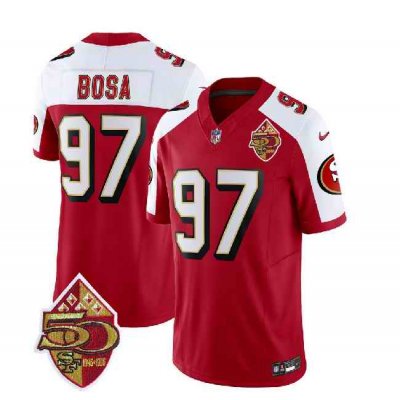 Men's San Francisco 49ers #97 Nick Bosa Red/White 2023 F.U.S.E. 50th Patch Throwback Stitched Football Jersey