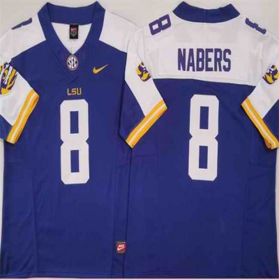 Men's LSU Tigers #8 Malik Nabers Purple/White F.U.S.E. Stitched Jersey