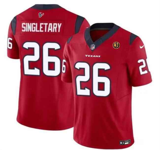 Men's Houston Texans #26 Devin Singletary Red 2023 F.U.S.E. With John Madden Patch Vapor Limited Stitched Football Jersey