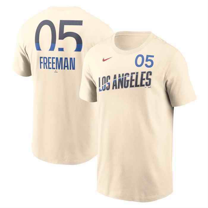 Men's Los Angeles Dodgers #5 Freddie Freeman Cream 2024 City Connect Fuse Name & Number T-Shirt