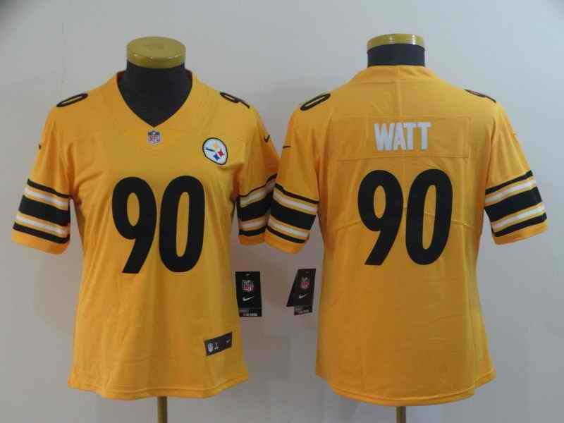 Women's Pittsburgh Steelers  #90 T. J. Watt Gold Inverted Legend Stitched NFL Jersey(Run Small)