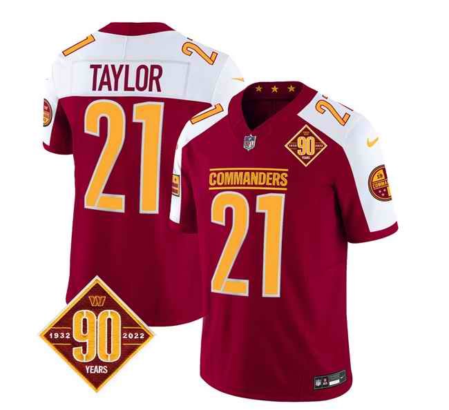 Men's Washington Commanders #21 Sean Taylor Burgundy/White 2023 F.U.S.E. 90th Anniversary Vapor Limited Stitched Football Jersey