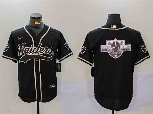 Men's Las Vegas Raiders Black Team Big Logo With Patch Cool Base Stitched Baseball Jersey