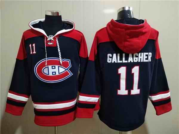 Men's Montreal Canadiens #11 Brendan Gallagher Navy/Red  Lace-Up Pullover Hoodie