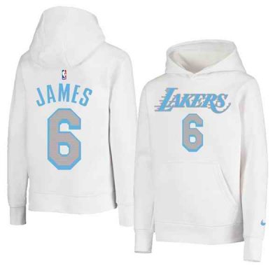 Men's Los Angeles Lakers #6 LeBron James 2021 White Pullover Hoodie