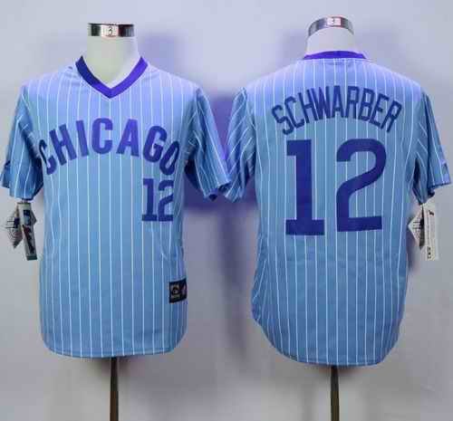 Cubs #12 Kyle Schwarber Blue(White Strip) Cooperstown Throwback Stitched MLB Jersey