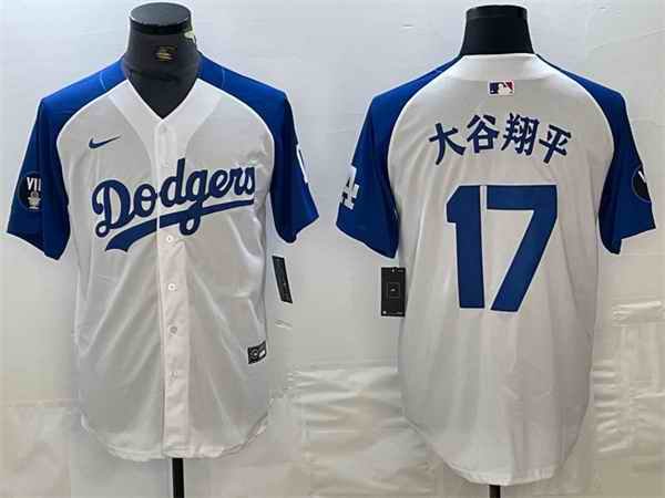 Men's Los Angeles Dodgers #17 ''?? White/Blue Vin Patch Cool Base Stitched Baseball Jersey