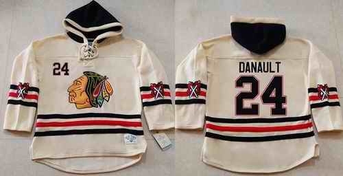 Blackhawks #24 Phillip Danault Cream Heavyweight Pullover Hoodie Stitched NHL Jersey