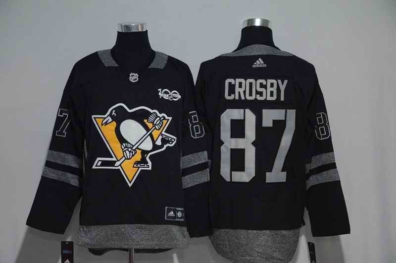 Pittsburgh Penguins #87 Sidney Crosby Black Men's 1917-2017 100th  Anniversary   Stitched NHL Jersey