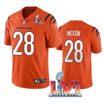 Women's Cincinnati Bengals #28 Joe Mixon 2022 Orange Super Bowl LVI Vapor Limited Stitched Jersey(Run Small)