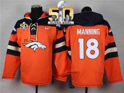 Nike Broncos #18 Peyton Manning Orange Super Bowl 50 Player Pullover NFL Hoodie